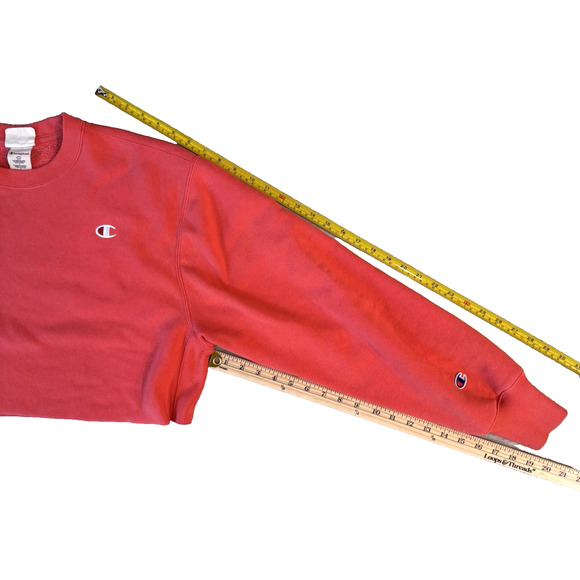 VTG 90s Cropped Champion Reverse Weave M Salmon Crew Long Sleeve Pullover EUC - Picture 7 of 11